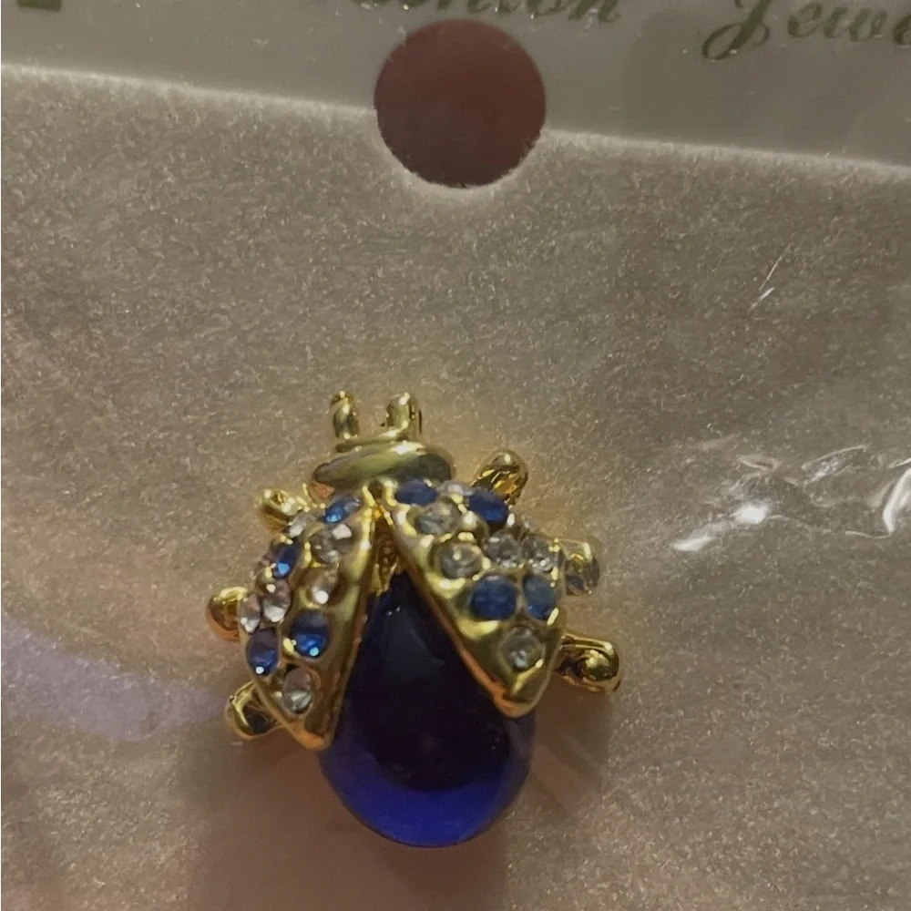 Lady bug pin Royal Blue Stone Jelly Belly brooch Carucci New